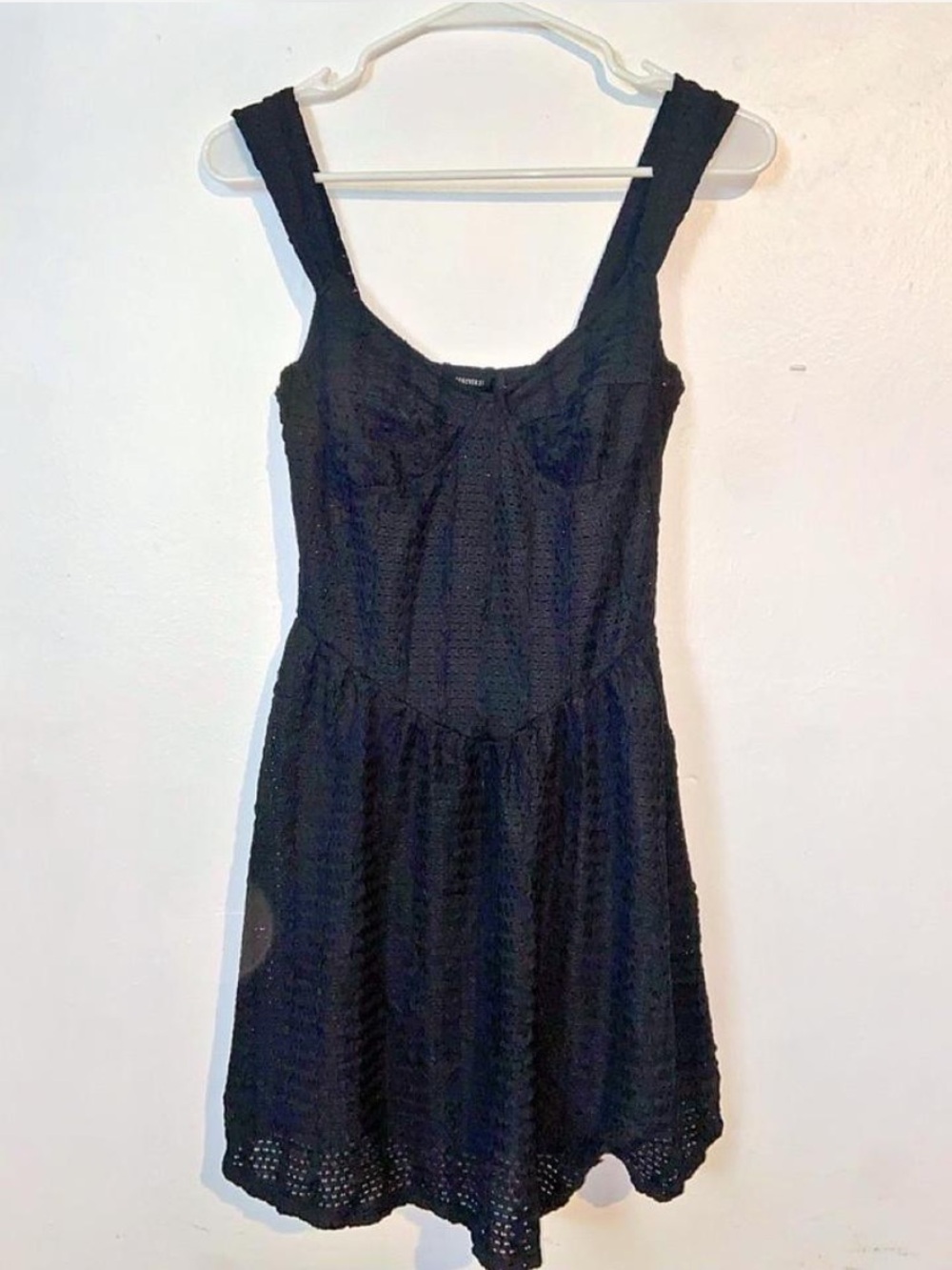 Forever 21 Crochet Goth Grunge Y2K Tomato Gurl Classic Black Eyelet Mini Dress